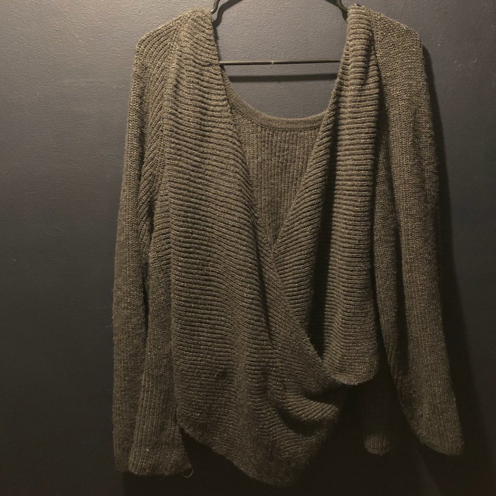 Aerie Twist Front or Back Sweater in Charcoal Gray